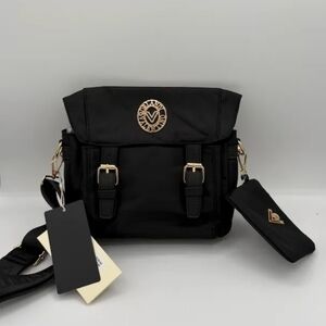 NWT Valentino Orlandi Black Crossbody Bag with Gold Accents